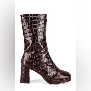 Crocodile-Embossed Brown Boots